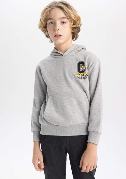 Erkek Çocuk Baskılı Kapüşonlu Kalın Sweatshirt B9012A823CW