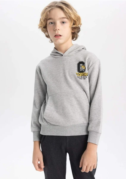 Erkek Çocuk Baskılı Kapüşonlu Kalın Sweatshirt B9012A823CW