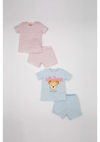 Kız Bebek 4'lü Pijama Takımı Baskılı Kısa Kollu Penye Üst Şort C3485A524HS