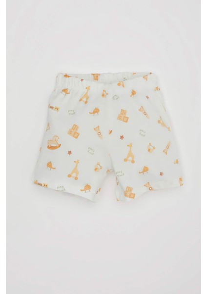 Erkek Bebek Pijama Takım Safari Desenli Penye Kısa Kollu Üst Beli Lastikli Şort Alt C5196A524HS