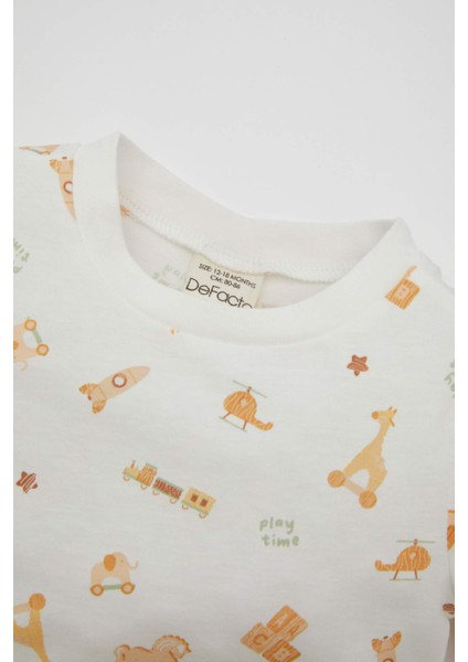 Erkek Bebek Pijama Takım Safari Desenli Penye Kısa Kollu Üst Beli Lastikli Şort Alt C5196A524HS