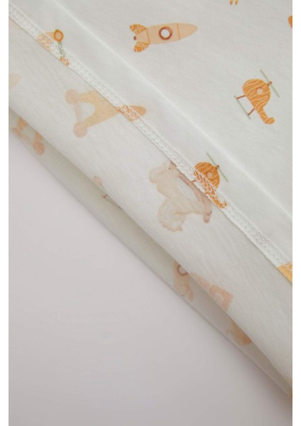 Erkek Bebek Pijama Takım Safari Desenli Penye Kısa Kollu Üst Beli Lastikli Şort Alt C5196A524HS