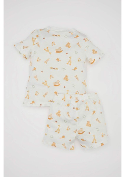 Erkek Bebek Pijama Takım Safari Desenli Penye Kısa Kollu Üst Beli Lastikli Şort Alt C5196A524HS