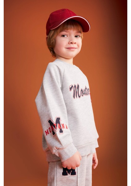 Erkek Bebek Bisiklet Yaka Baskılı İçi Yumuşak Tüylü Sweatshirt B8543A524SP
