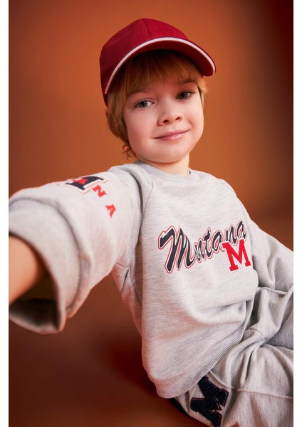 Erkek Bebek Bisiklet Yaka Baskılı İçi Yumuşak Tüylü Sweatshirt B8543A524SP