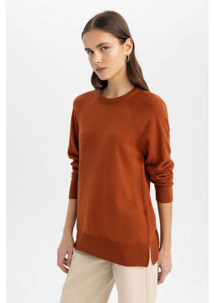 Regular Fit Yumuşak Dokulu Bisiklet Yaka Reglan Kol Basic Düz Triko Kazak I6913AZ24WN