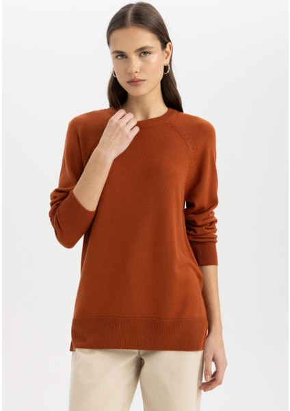 Regular Fit Yumuşak Dokulu Bisiklet Yaka Reglan Kol Basic Düz Triko Kazak I6913AZ24WN