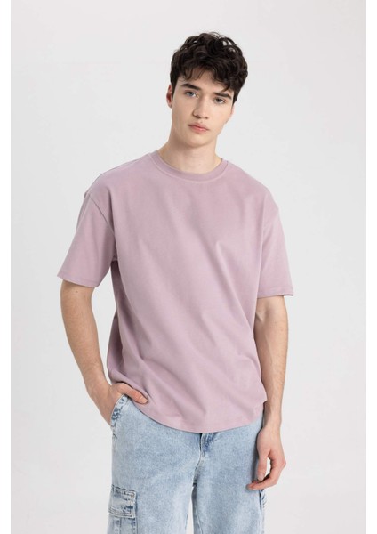 Boxy Fit Bisiklet Yaka Kısa Kollu Basic Tişört fırsatları