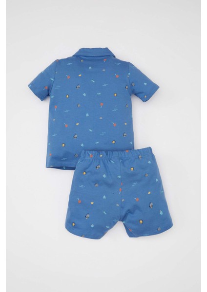Erkek Bebek Pijama Takımı Penye Deniz Baskılı Kısa Kollu Üst Şort C3535A524HS