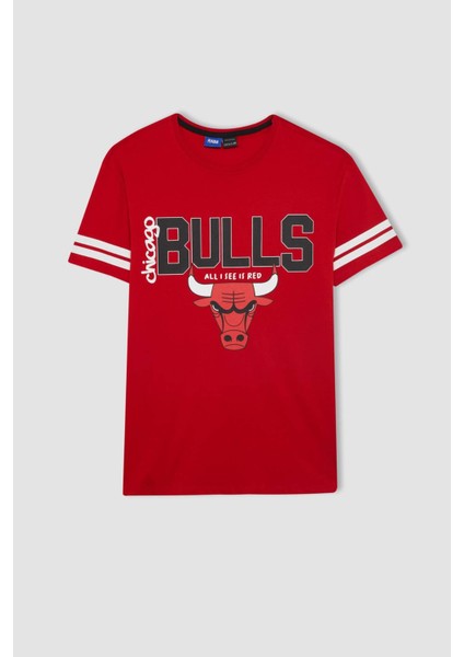 DeFactoFit NBA Chicago Bulls Standart Fit Bisiklet Yaka Kısa Kollu Tişört A1995AX24SM