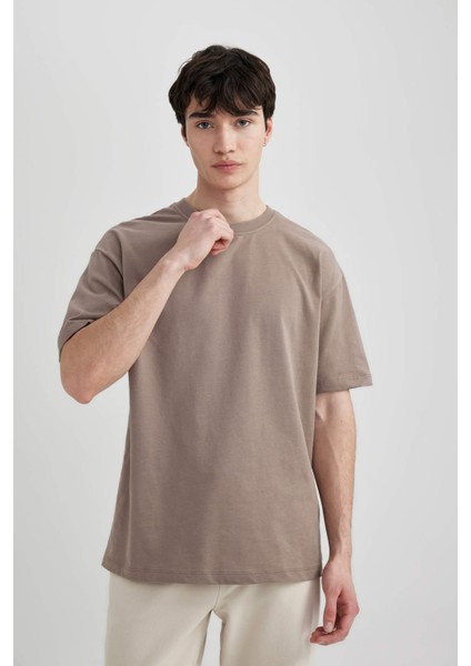 Boxy Fit Bisiklet Yaka Kısa Kollu Basic Düz Tişört C5277AX24SP