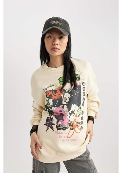 Coool Oversize Fit Geniş Kalıp Bisiklet Yaka Sırt Baskılı Kalın Kumaş Sweatshirt B8652AX23WN