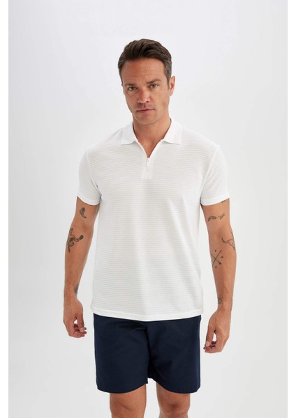 New Regular Fit Fermuarlı Kısa Kollu Basic Düz Polo Tişört C5586AX24SM