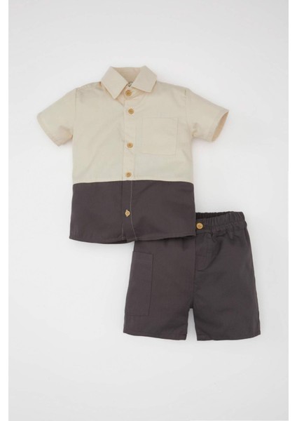 Erkek Bebek 2'li Takım Poplin Kısa Kollu Gömlek Şort C3431A524SM