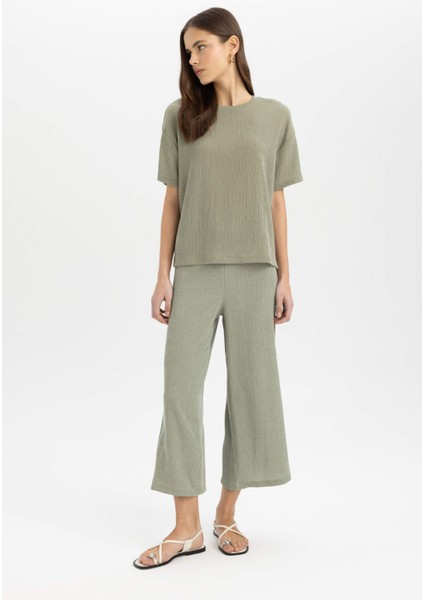 Wide Leg Geniş Bol Paça Normal Bel Bürümcük Kapri Pantolon C4329AX24SP