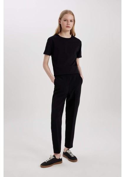 Regular Fit Bisiklet Yaka Penye Basic Düz Kısa Kollu Tişört W9584AZ24SM
