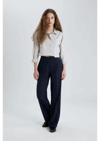 Oversize Geniş Kalıp Crop Poplin Uzun Kollu Gömlek C5026AX24SP
