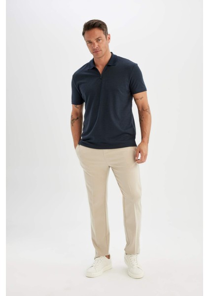New Regular Fit Fermuarlı Kısa Kollu Basic Düz Polo Tişört C5586AX24SM