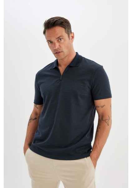 New Regular Fit Fermuarlı Kısa Kollu Basic Düz Polo Tişört C5586AX24SM