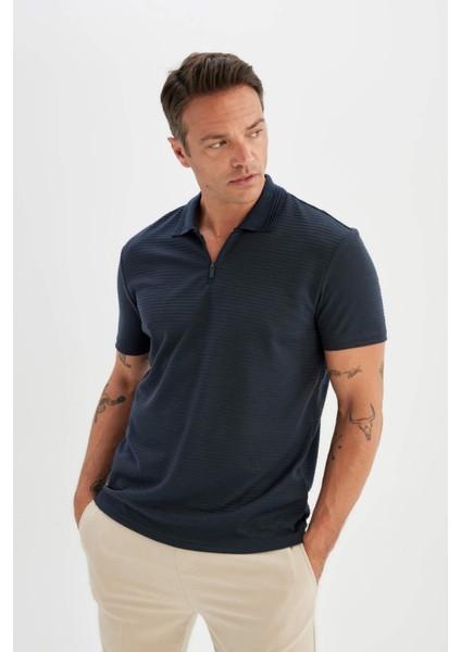 New Regular Fit Fermuarlı Kısa Kollu Basic Düz Polo Tişört C5586AX24SM
