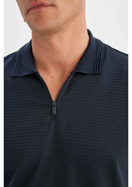 New Regular Fit Fermuarlı Kısa Kollu Basic Düz Polo Tişört C5586AX24SM
