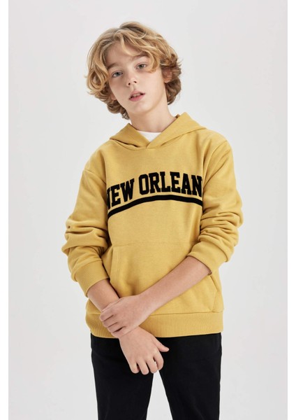 Erkek Çocuk Baskılı Kapüşonlu Kalın Sweatshirt B9000A823CW