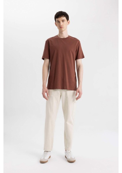 New Regular Fit Bisiklet Yaka Basic Düz %100 Pamuk Kısa Kollu Tişört V7699AZ24SP