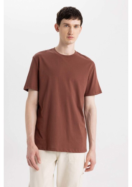 New Regular Fit Bisiklet Yaka Basic Düz %100 Pamuk Kısa Kollu Tişört V7699AZ24SP