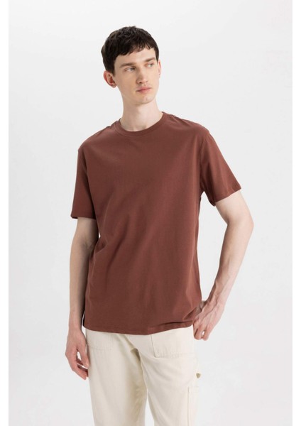 New Regular Fit Bisiklet Yaka Basic Düz %100 Pamuk Kısa Kollu Tişört V7699AZ24SP