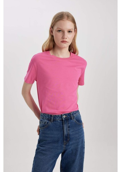 Regular Fit Bisiklet Yaka Penye Basic Düz Kısa Kollu Tişört W9584AZ24SM