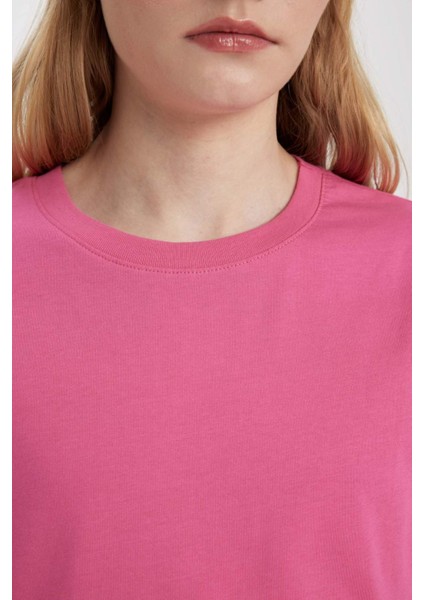 Regular Fit Bisiklet Yaka Penye Basic Düz Kısa Kollu Tişört W9584AZ24SM
