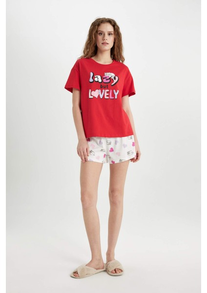 Fall in Love Pijama Takımı Regular Fit Baskılı Kısa Kollu Üst Şort C0770AX24SM