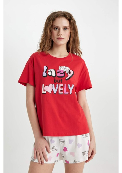 Fall in Love Pijama Takımı Regular Fit Baskılı Kısa Kollu Üst Şort C0770AX24SM modelleri