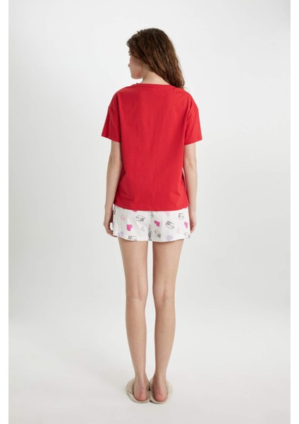 Fall in Love Pijama Takımı Regular Fit Baskılı Kısa Kollu Üst Şort C0770AX24SM fırsatları