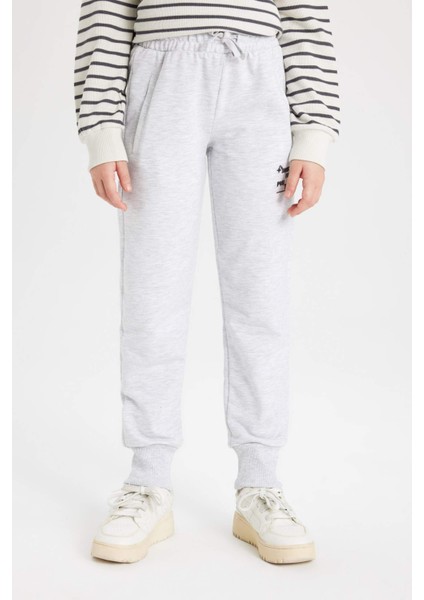 Kız Çocuk Baskılı Beli Bağcıklı Lastikli Paça Cepli Gri Jogger Eşofman Altı B6401A824SM