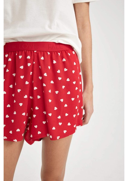 Regular Fit Dokuma Şort Pijama Altı-Fall in Love B8697AX24SM