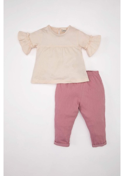 Kız Bebek 2'li Takım Yarım Kollu Bluz Beli Lastikli Pantolon C4013A524SM