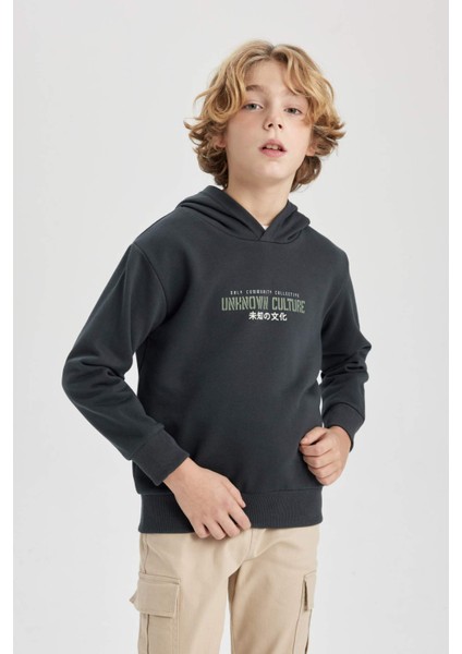 Erkek Çocuk Sırt Baskılı Kapüşonlu Sweatshirt B9015A823CW