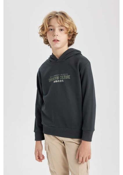 Erkek Çocuk Sırt Baskılı Kapüşonlu Sweatshirt B9015A823CW