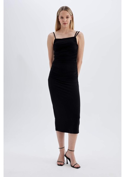 Bodycon Askılı Midi Elbise C8948AX24SM