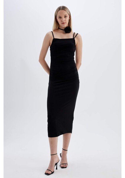 Bodycon Askılı Midi Elbise C8948AX24SM