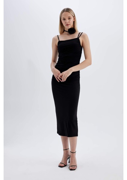 Bodycon Askılı Midi Elbise C8948AX24SM