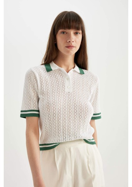 Regular Fit Polo Yaka Kısa Kollu Triko Tişört C6002AX24SM fırsatları