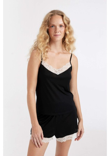 Fall in Love Pijama Takımı Regular Fit Viskon Askılı Üst Şort D1082AX24HS