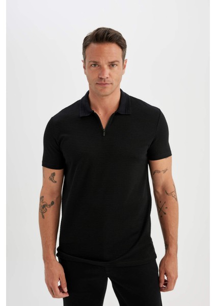 New Regular Fit Fermuarlı Kısa Kollu Polo Basic Tişört C5586AX24SM