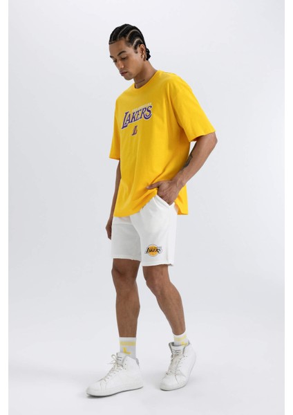 DeFactoFit NBA Los Angeles Lakers Oversize Geniş Kalıp Kısa Paça Şort A3908AX24SM