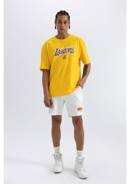 DeFactoFit NBA Los Angeles Lakers Oversize Geniş Kalıp Kısa Paça Şort A3908AX24SM