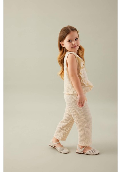 Kız Bebek 2'li Takım Bisiklet Yaka Fırfırlı Bluz Pantolon C4016A524SM