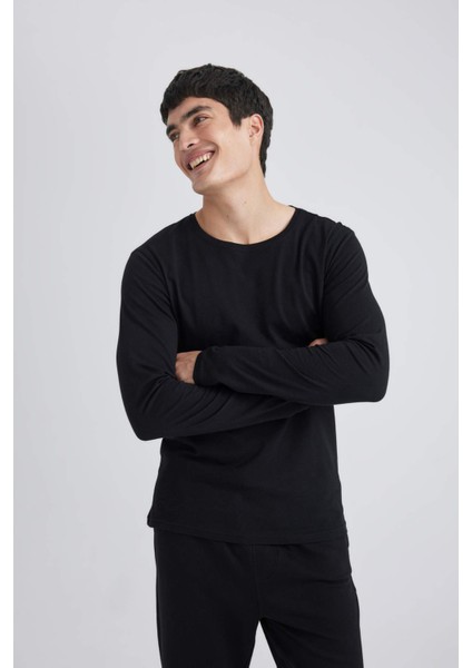 Slim Fit Bisiklet Yaka Basic Uzun Kollu Pijama Üstü Z2771AZ24SP