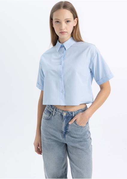 Coool Oversize Geniş Kalıp Çizgili Kısa Kollu Poplin Gömlek C0740AX24SM